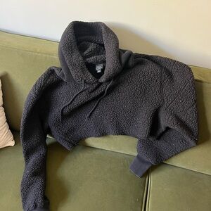 NYLORA Textured Black Sherpa Cropped Hoodie, S